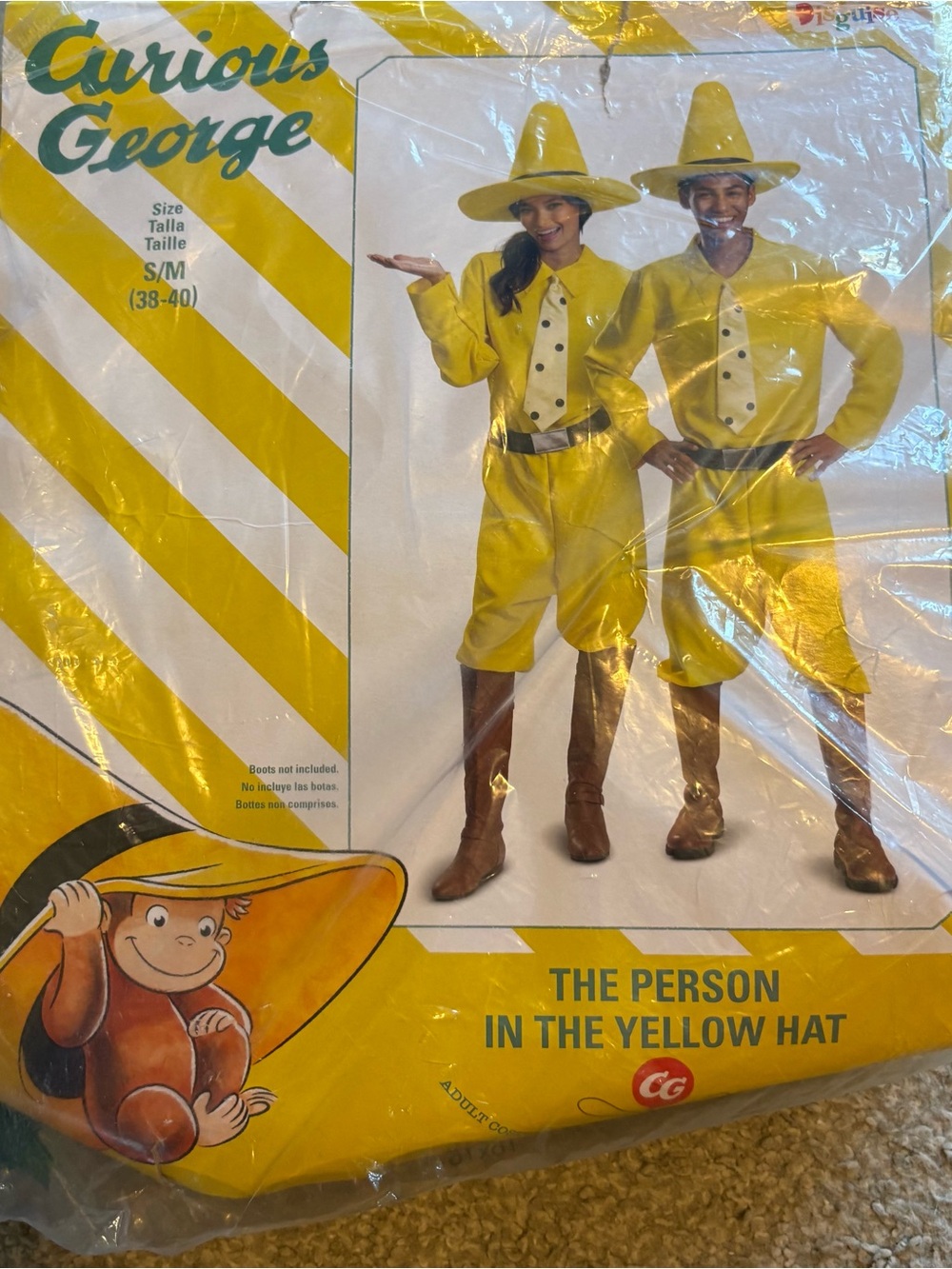 Curious George The Person in the Yellow Hat Costume Jumpsuit NEW Small W/ Hat